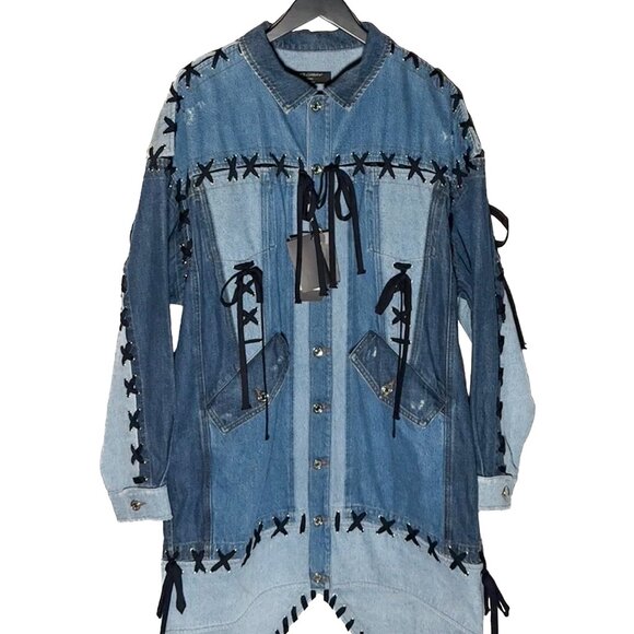 Dolce & Gabbana Blue Denim Patchwork Laced-up Shirt Jacket - Picture 1 of 13